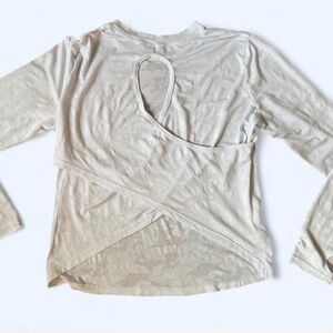 White Camo Asymmetrical Long Sleeve Blouse with Cut Out in the Back